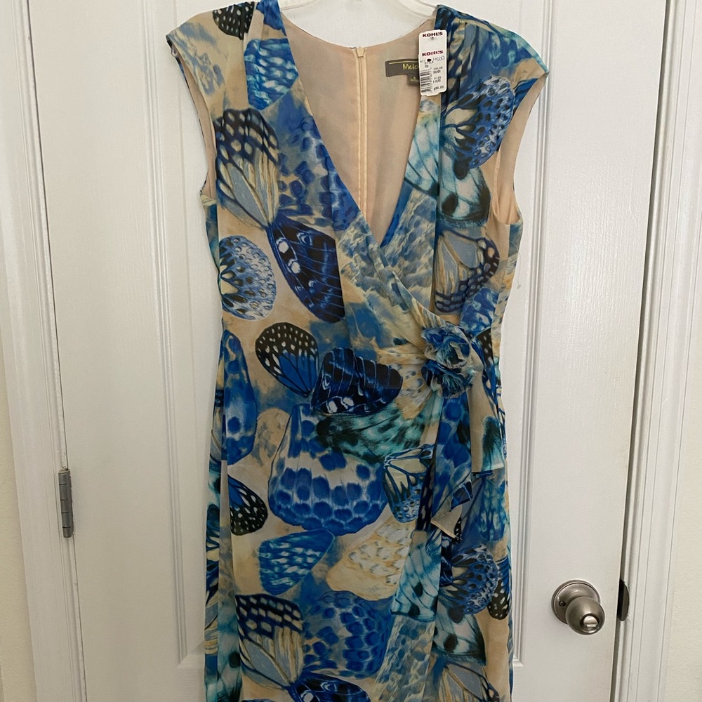Melonie Butterfly Print Faux Wrap Dress